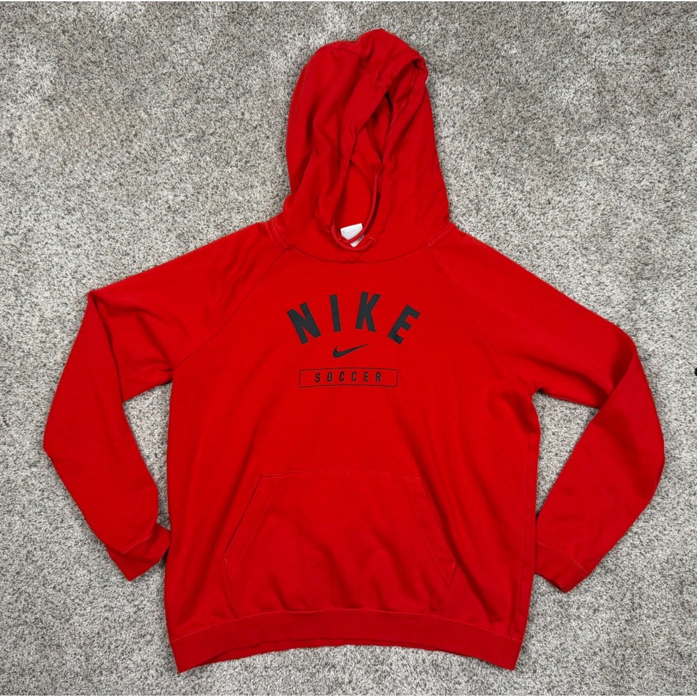 Nike Soccer Hoodie Womens Large Red Fleece Pullover Graphic Sweatshirt Raglan L